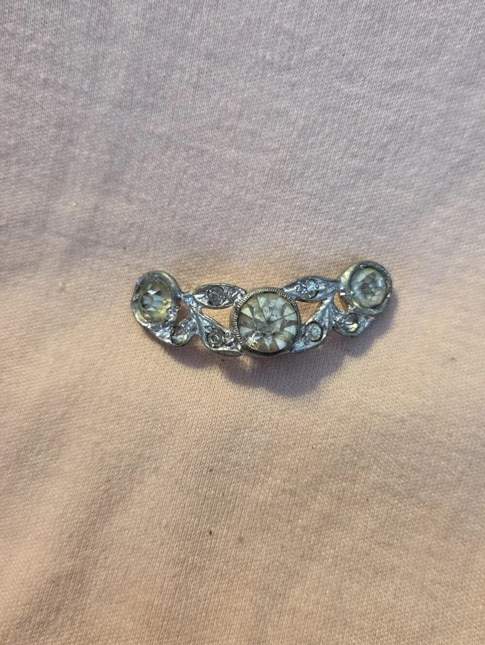 Vintage Art Deco Clear Rhinestone Bar Brooch Pin Component Repair Craft Destash